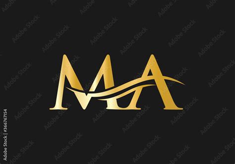 Initial MA logo design gold swoosh. vector MA logo for business and company identity Stock ...