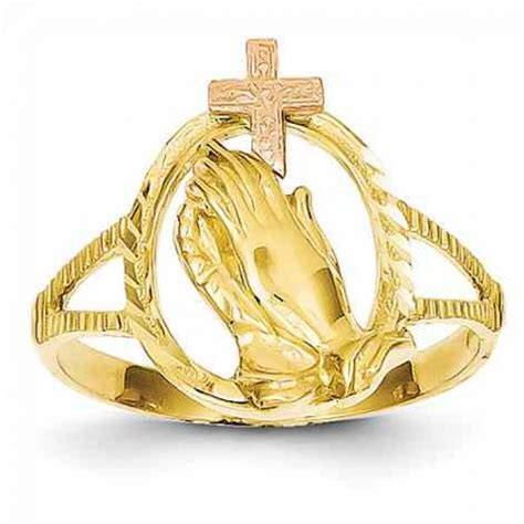 Rings : Praying Hands Cross Ring, 14K Rose and Yellow Gold