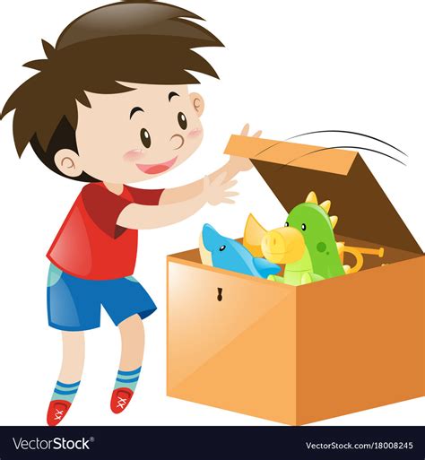 Boy open box full toys Royalty Free Vector Image