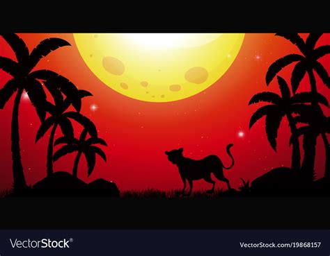 Silhouette scene with cheetah in forest Royalty Free Vector