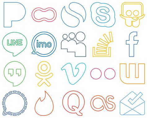 20 Versatile Colourful Outline Social Media Icons such as overflow ...