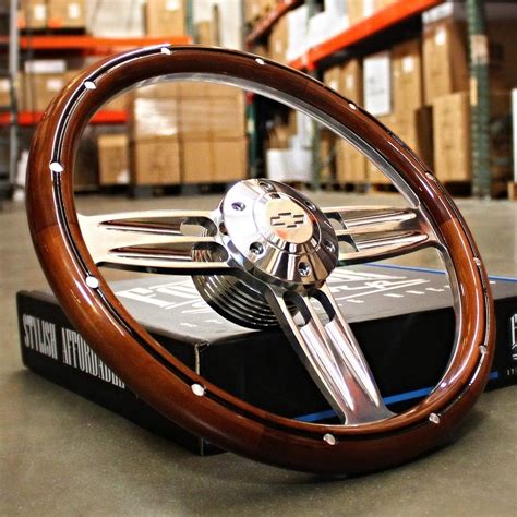 14" Billet Steering Wheel Pine Wood Burn Dark Wood Billet Horn Parts ...