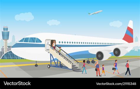 People landing from an airplane in airport Vector Image