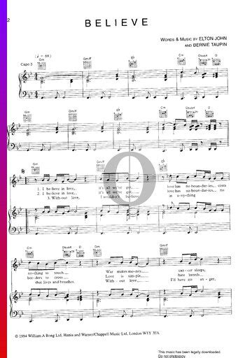 Believe (Elton John) Piano Sheet Music - OKTAV