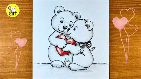 Teddy Bear Pencil Drawing With Heart