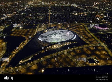 An aerial view of SoFi Stadium, Tuesday, Sept. 14, 2021, in Inglewood, Calif. The stadium is the ...