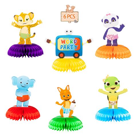 Buy Haooryx 6Pcs Baby Animals Party Honeycomb Centerpieces, 3D Table Decorations Honeycomb Balls ...