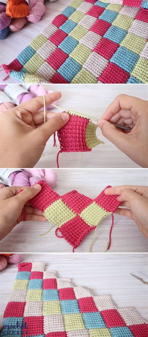 How To Crochet Tunisian Entrelac Stitch Blanket | Tunisian crochet patterns, Crochet square ...