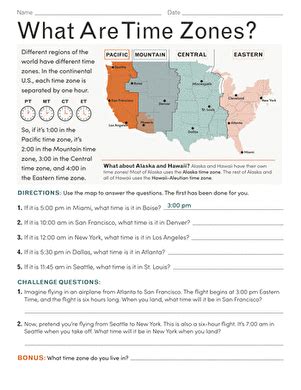 What Are Time Zones? | Worksheet | Education.com - Worksheets Library