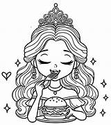Cute Princess Eating Hamburger coloring Page  Download Print Or Color sketch template