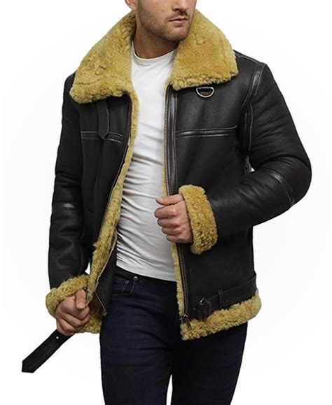 Men's Men's Real Shearling Sheepskin Bomber Leather Jacket