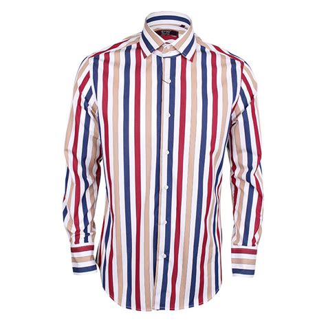 Men’s Long Sleeve Striped Shirt -Blue & Red | David Wej