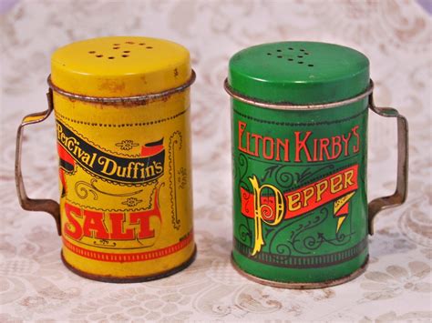 Vintage Tin Salt and Pepper Shakers by somethinfromtheheart