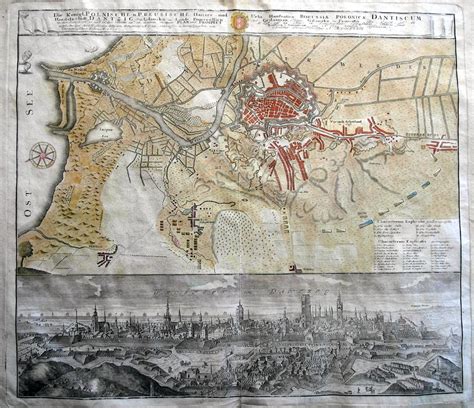 1739 SCARCE Homann engraved map Danzig Gdansk Poland city map panorama ...