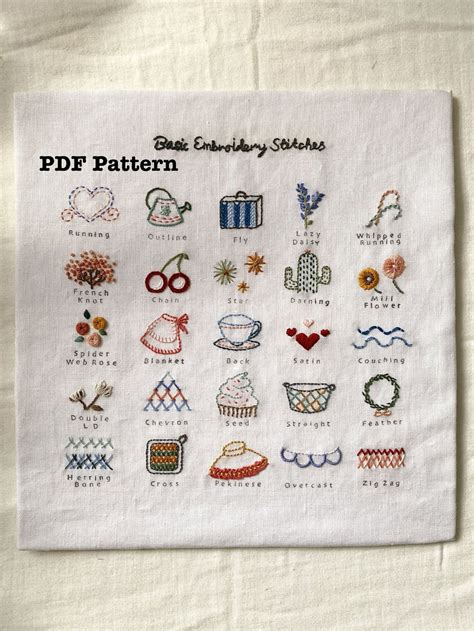 Basic Embroidery Stitch Sampler PDF Pattern for Beginners - Etsy | Embroidery stitches ...