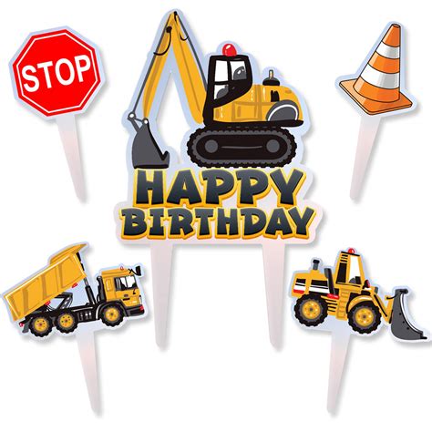 Construction Truck Cake Topper Happy Birthday Vehicle Theme Decor Picks for Baby Shower Birthday ...