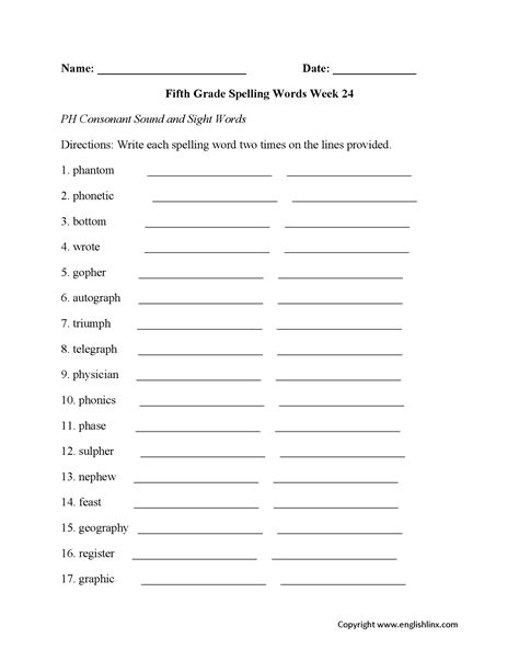 Spelling Worksheets | Fifth Grade Spelling Worksheets