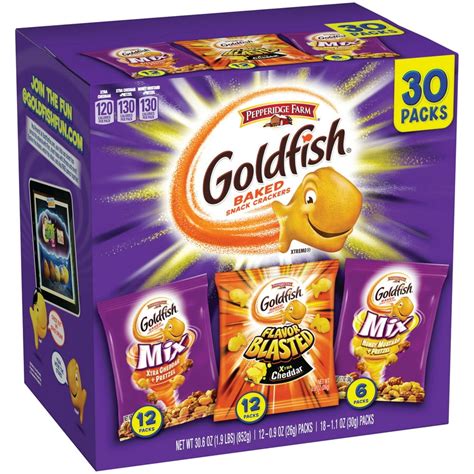 Pepperidge Farm Goldfish Xtra Cheese Mix Crackers, 30.6 oz. Variety Pack Box, 30-count Snack ...