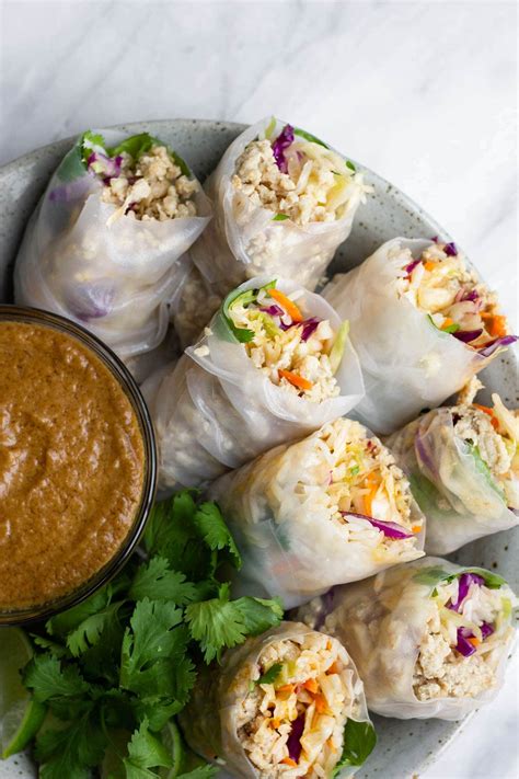 Spring Rolls with Chicken and Spicy Peanut Sauce | So Happy You Liked It