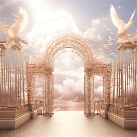 Rose Gold Heavenly Background, AI Art, Christian, Funeral, Clouds, Doves, White, Heaven, Gates ...