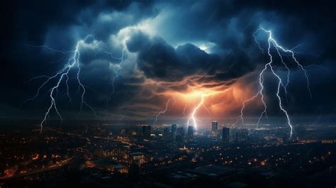 Premium AI Image | Lightning Over the City Lights Background