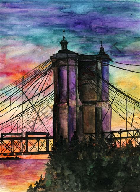 Watercolor Sunset Bridge Watercolor Sunset Painting Bridge - Etsy | Watercolor sunset, Bridge ...