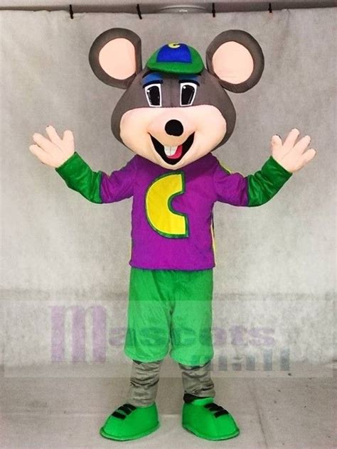 Chuck E. Cheese Mascot Costume Mouse with Purple T-shirt Cartoon ...