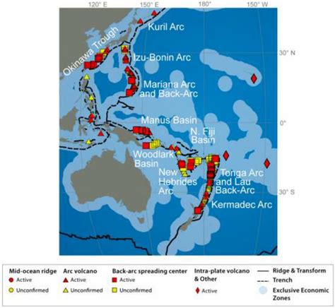 Map showing subduction system arcs and back-arc basins in the West ...