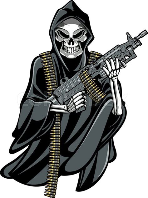 Skeleton grim reaper holding m249 ... | Stock vector | Colourbox