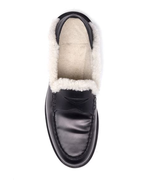 Lyst - Fendi Shearling Penny Loafers in Black for Men