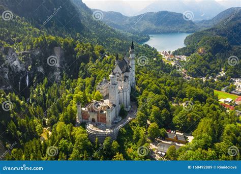 Aerial View on Neuschwanstein Castle Schwangau, Bavaria, Germany. Drone Picture on Alpsee Lake ...