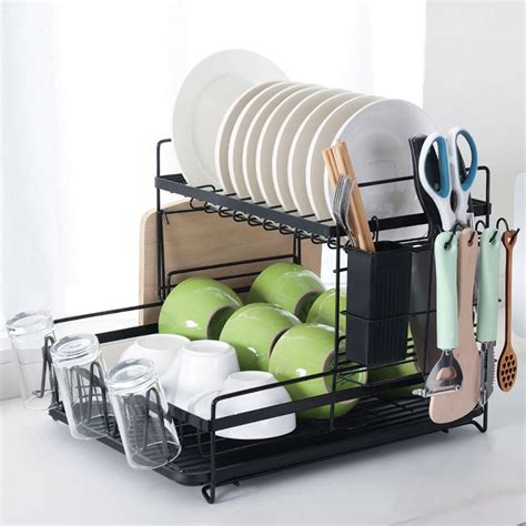 2 Tier Dish Rack, Large Dish Drying Rack and Drainboard Set with Utensil Holder, Cutting Board ...