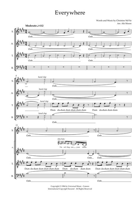 Everywhere (arr. Abi Moore) by Fleetwood Mac Sheet Music for SATB Choir ...