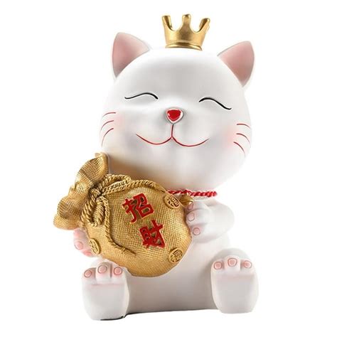 Lucky Cat Figurine Resin Statue Wealth Sculpture Collectible for Office ...