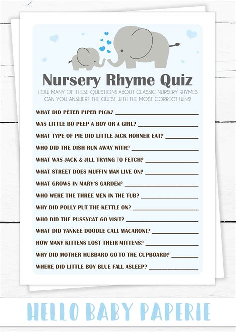 Free Printable Baby Shower Nursery Rhyme Games With Answer Key (for ...