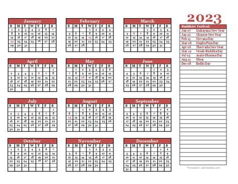 2023 Buddhist Festivals Calendar Template - Free Printable Templates