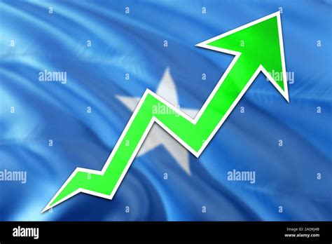 Somalia economy graph is indicating positive growth, green arrow going up with trend line ...