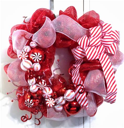 Tangled Wreaths™: Christmas Holiday Décor Wreath - Deco Mesh - Red, White - Peppermint Candy ...