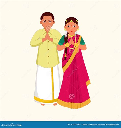 Tamil Wedding Couple In Traditional Costume Of Tamil Nadu, India Vector Illustration ...