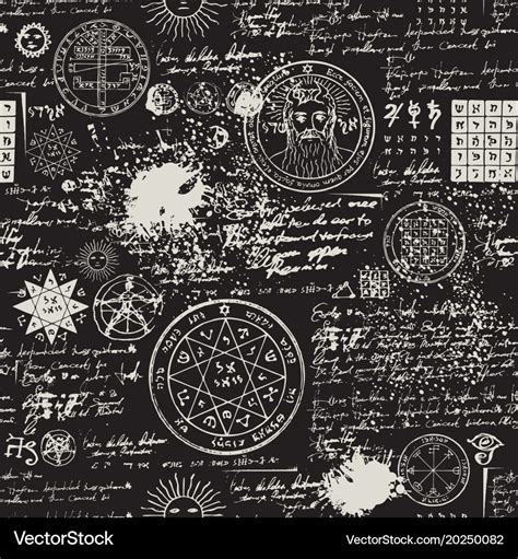 Seamless pattern manuscript with occult symbols Vector Image