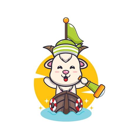 Premium Vector | Cute goat mascot cartoon character on the boat