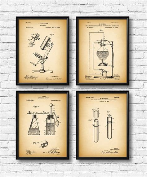 SET of 4 SCIENCE Posters, Vintage Patent Illustration, Art Print ...