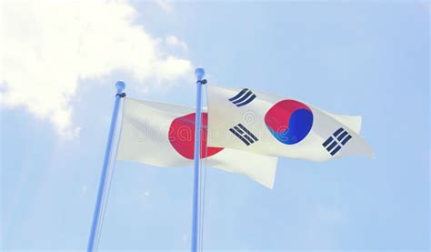 Japan and Republic of Korea, Flags Waving Against Blue Sky Stock Illustration - Illustration of ...