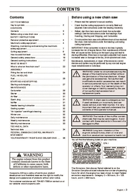 Husqvarna 55 Rancher Chainsaw Owners Manual, 2001,2002,2003,2004,2005