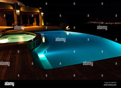 Swimming Pool and Jacuzzi Lights On Stock Photo - Alamy