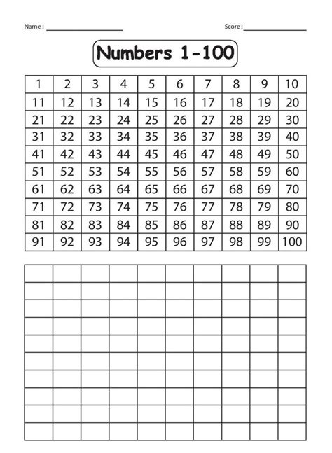 Printable Number Sheets 1-100 | 101 Activity