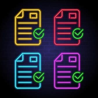 Premium Vector | Document icon with neon light glowing style in 2022 | Business card icons ...