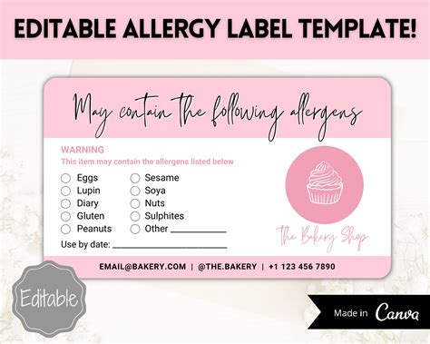 Allergen Label Template Editable Allergy Label Allergy | Etsy UK