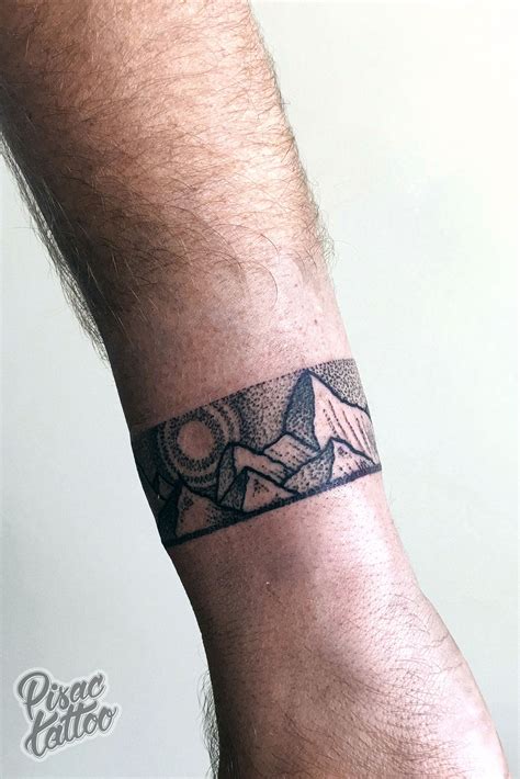 Andes mountains dotwork wristband tattoo by Zak Korvin at Pisac Tattoo ...