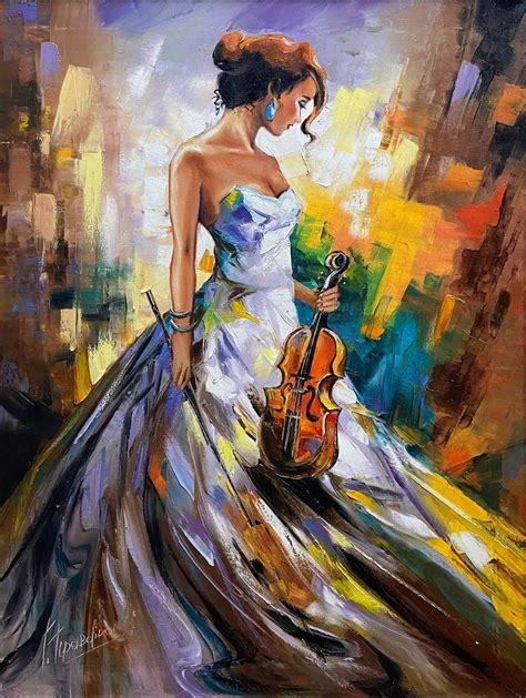 Lady With Violin Oil Painting Original Women 36x48 Canvas Wall Art Girl ...